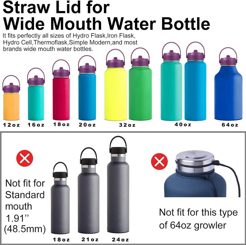 KMN Straw Lid for Hydro Flask Wide Mouth, Lids with Straw for Hydroflask 12 16 18 20 32 40 oz Wide Mouth, Replacement Straw Cap for Hydroflask, Top Sport Bottle Lids Accessories - Image 4